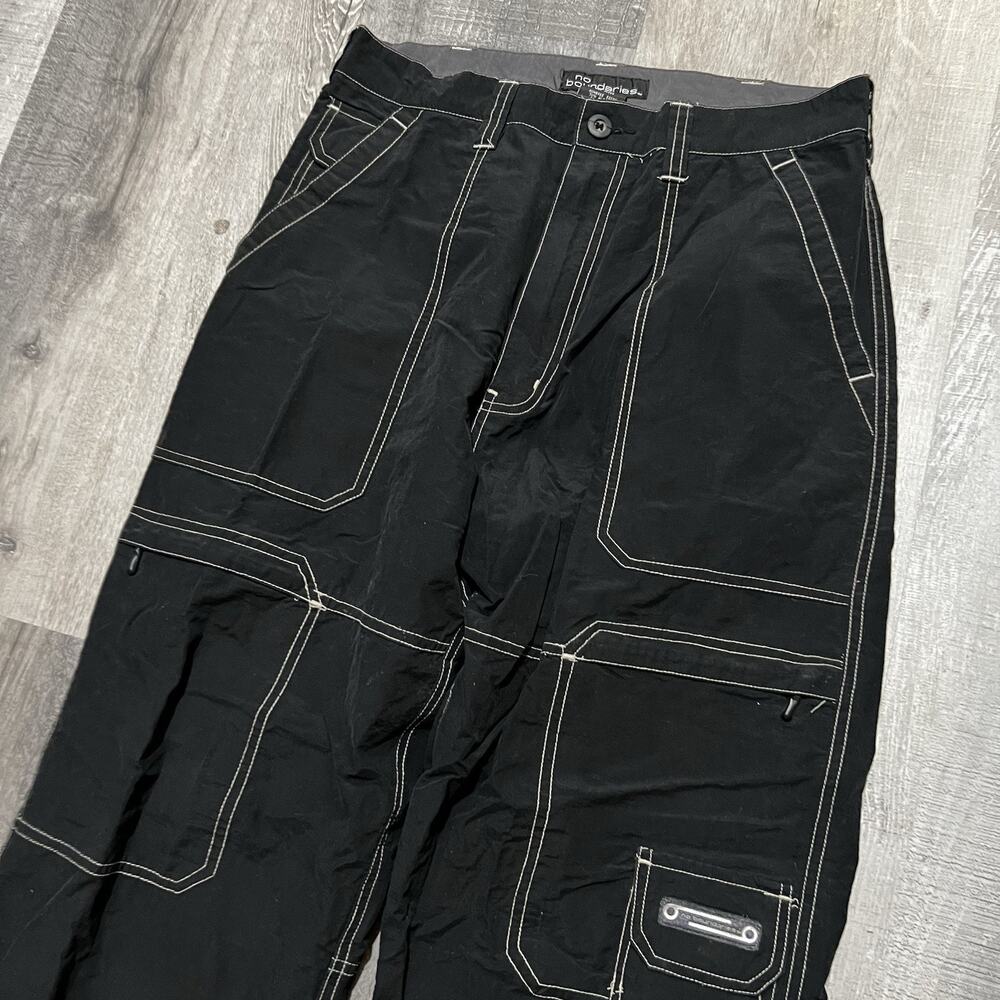 VTG No Boundaries Baggy Black Raver Tech Festival Pants Utility Skater Y2K 32 - Picture 3 of 5
